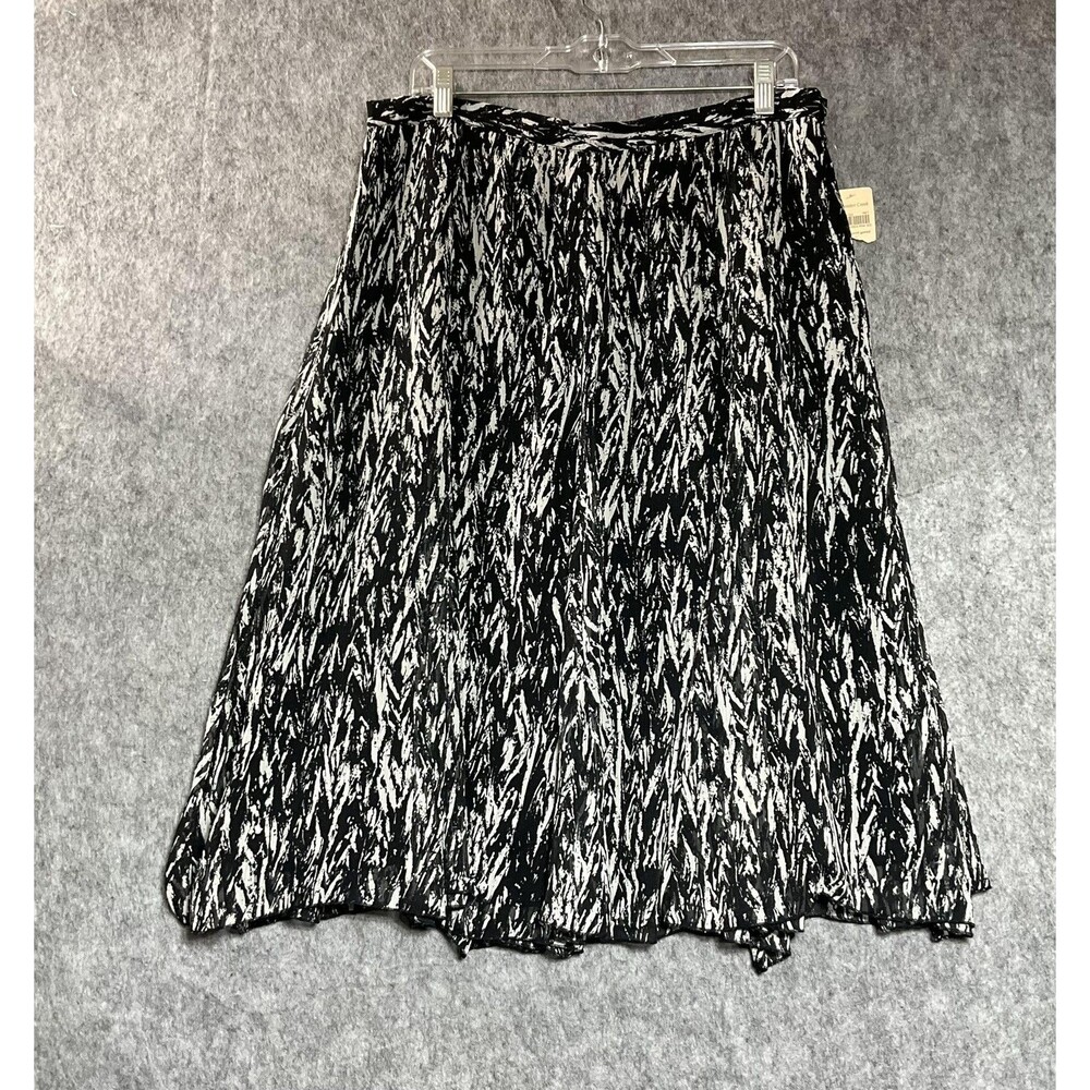 Coldwater Creek Skirt Womens Large Black Geometric Flowy Chiffon Midi Boho New